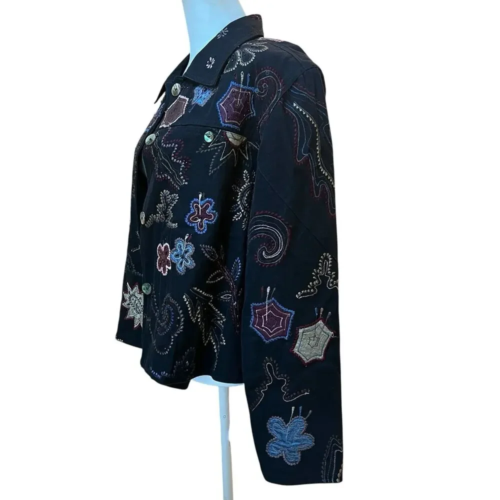 Yak Magik Jacket Women's Large Artisan Silk Embroidered Nepal Art to Wear Beaded